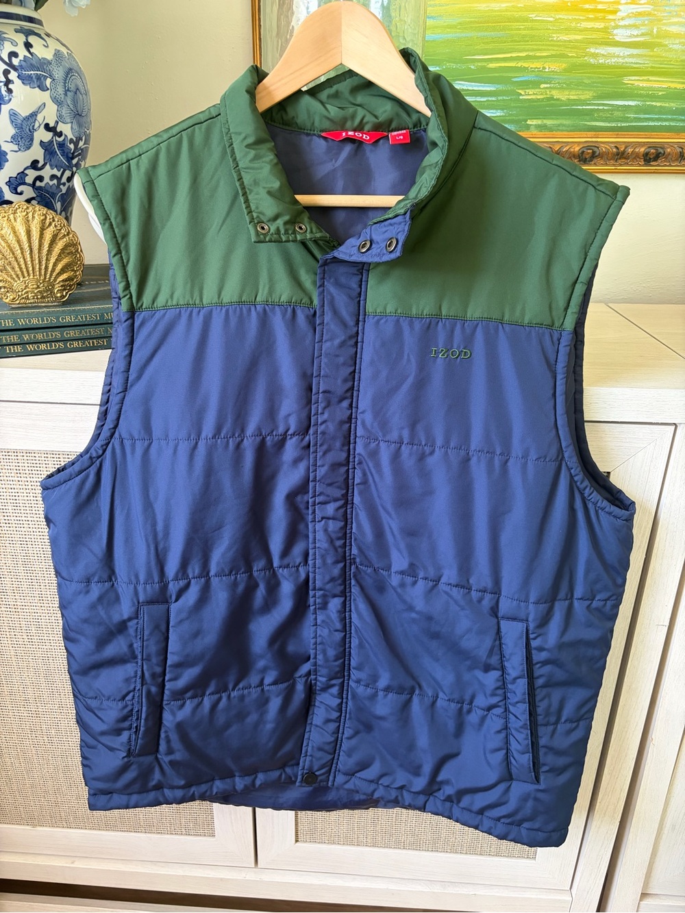 Izod Navy and Green Quilted Puffer Vest